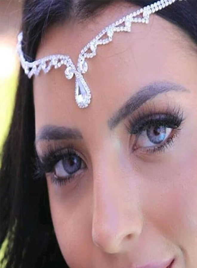 ميس غرايس ميس جريس للنساء، مجوهرات شعر مرصعة بأحجار الراين الذهبية، سلسلة رأس للجبهة، مشبك رأس، طوق رأس بوهيمي، قطعة رأس على شكل دمعة مرصعة بالكريستال، إكسسوارات شعر لحفلات الزفاف، حفلات التخرج، الهالوين، والمهرجانات النسائية (فضي) - Image 1